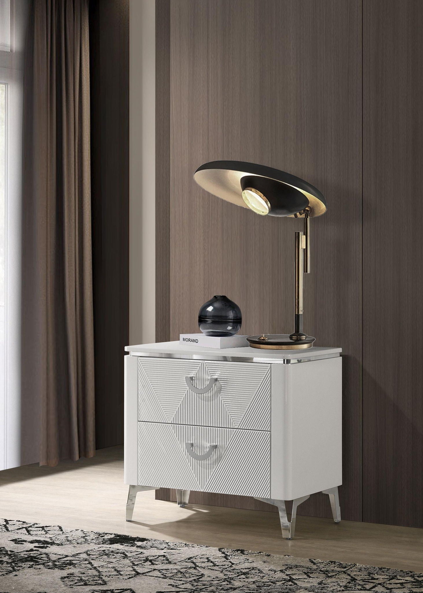 Cassia 2-drawer Nightstand Bedside Table White High Gloss