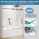 Frameless Single Sliding Shower Door With Soft Close, 5 / 16" Clear Nano Coated Tempered Glass, 60" X 60" - Matte Black
