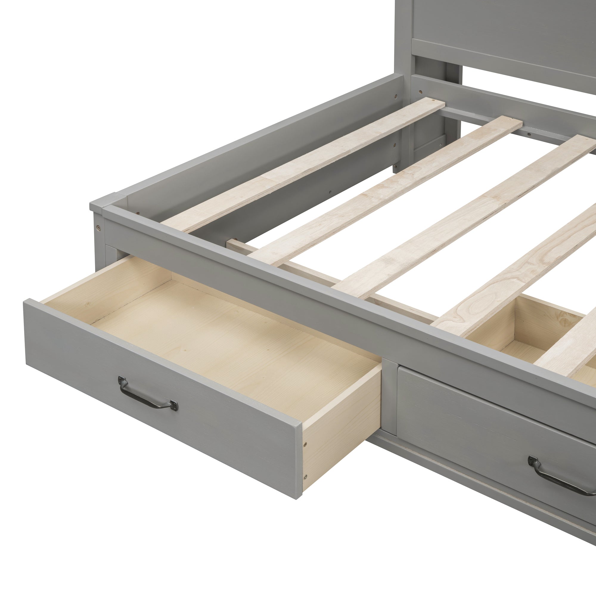 Twin Size Wooden Daybed with 3 Storage Drawers, Upper Soft Board, shelf, and a set of Sockets and USB Ports, Gray - Atlantic Fine Furniture Melbourne FL