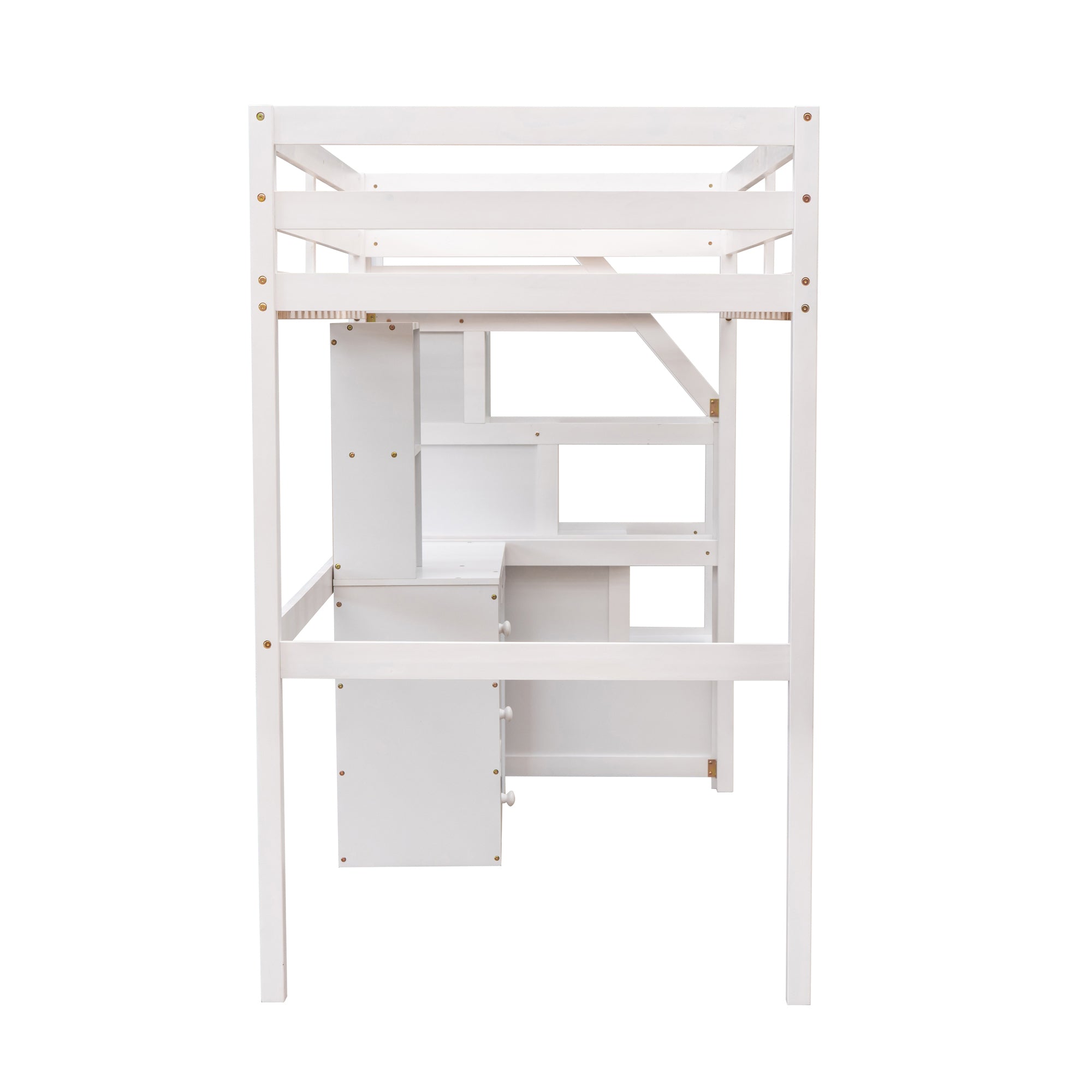 Twin Size Loft Bed with a Stand-alone Bed, Storage Staircase, Desk, Shelves and Drawers, White - Atlantic Fine Furniture Melbourne FL
