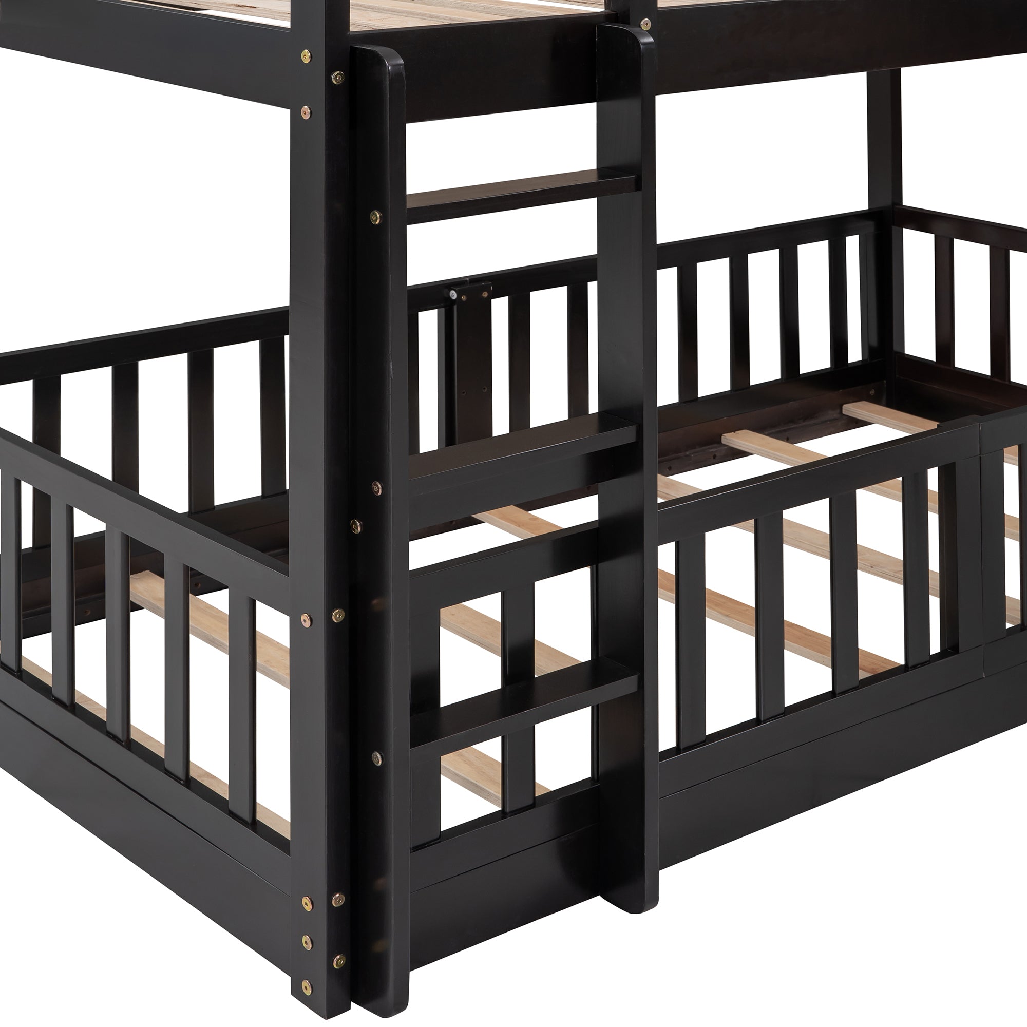 Twin Over Twin Bunk Bed with Slide and Ladder, Espresso(Old SKU:LP000009AAP)