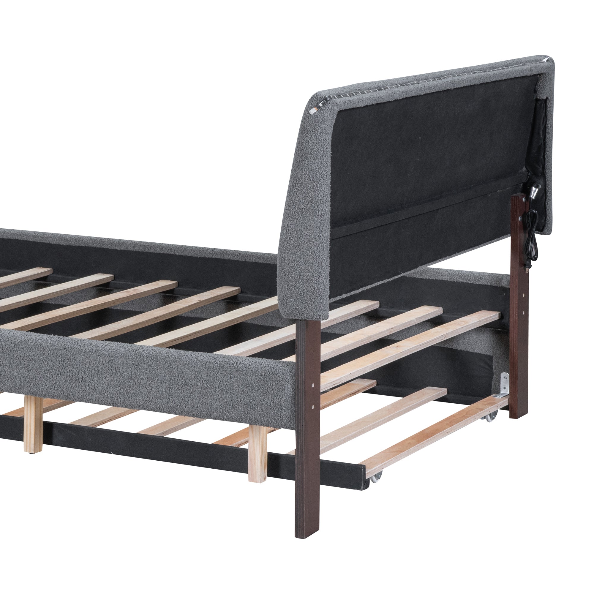 Teddy Fleece Full Size Upholstered Platform Bed with Trundle, Gray - Atlantic Fine Furniture Melbourne FL