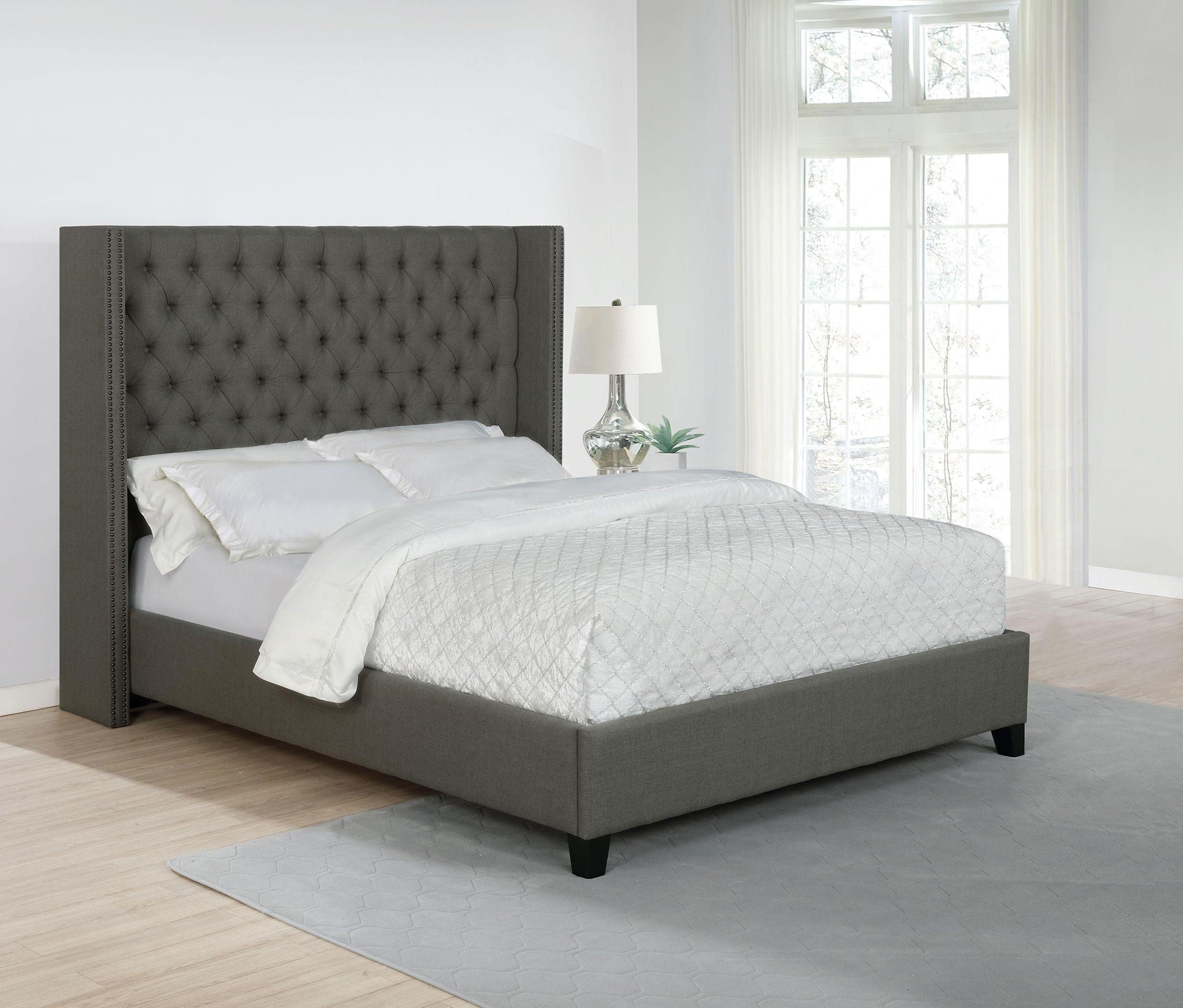 Bancroft Upholstered Full Wingback Bed Grey