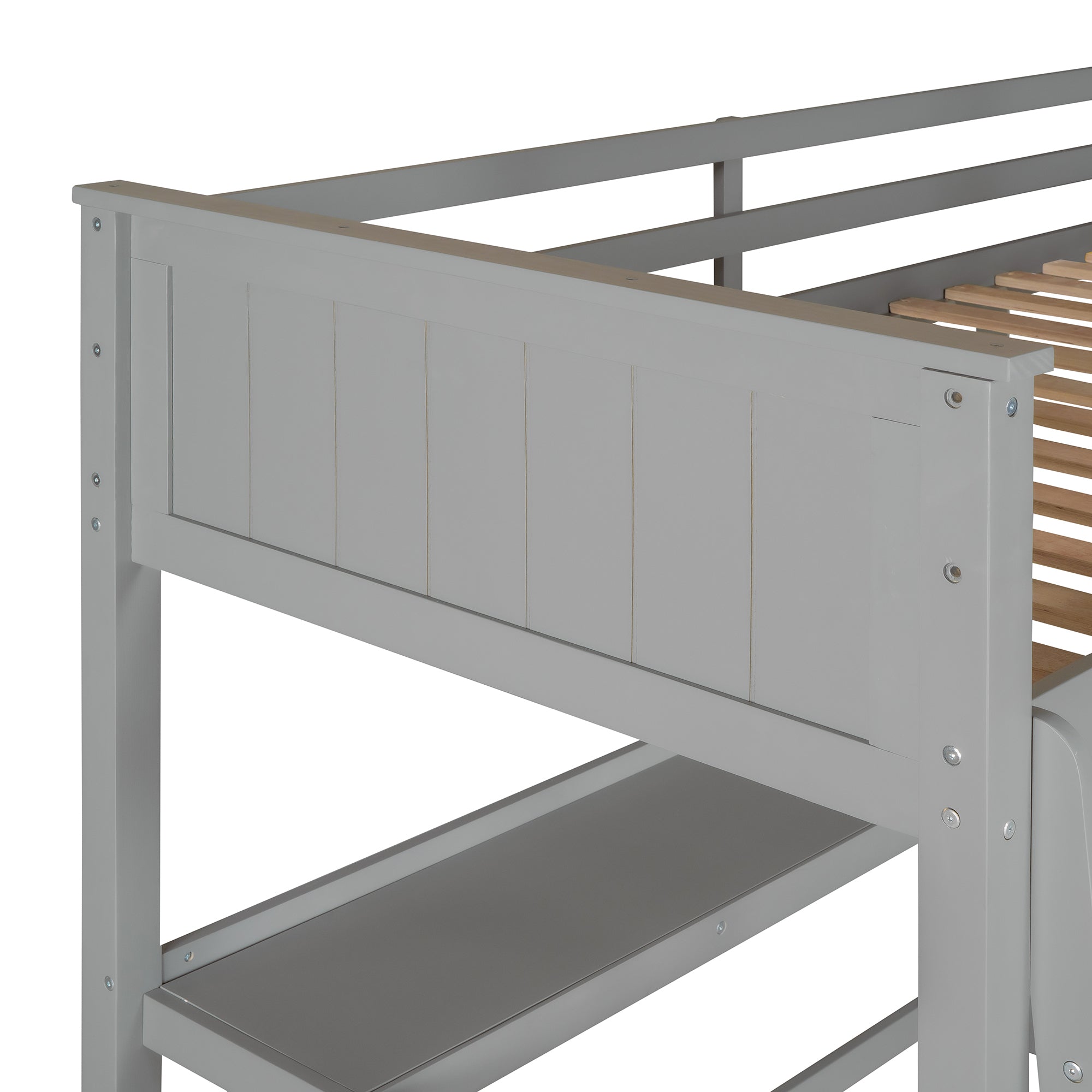 Twin size Loft Bed with Drawers and Desk, Wooden Loft Bed with Shelves - Gray(OLD SKU: LT001530AAE) - Atlantic Fine Furniture Melbourne FL