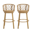 Bohemia - Outdoor Brown Wicker Bar Stool (Set of 2) With Metal Frame And Faux Rattan - Light Brown