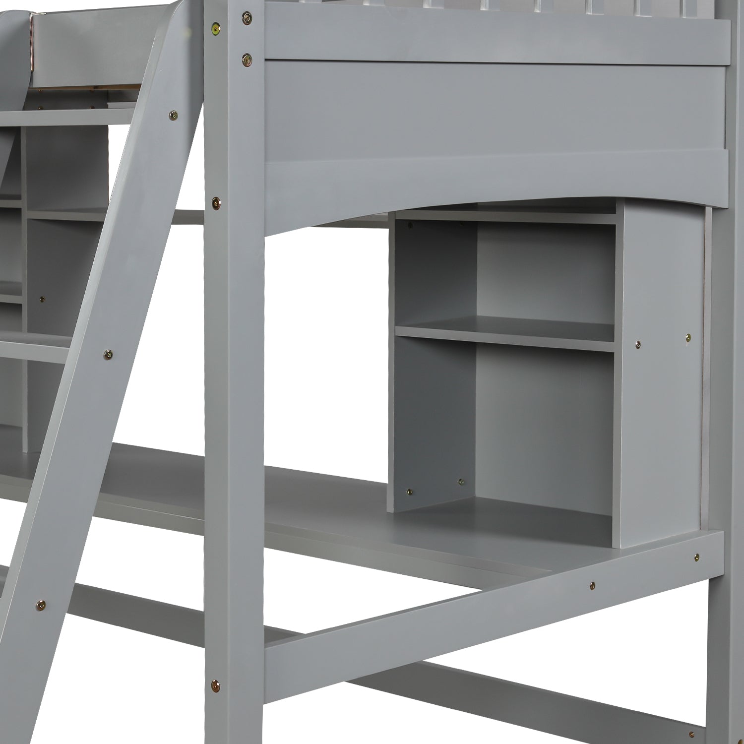 Twin size Loft Bed with Storage Shelves, Desk and Ladder, Gray(OLD SKU :LP000140EAA) - Atlantic Fine Furniture Melbourne FL