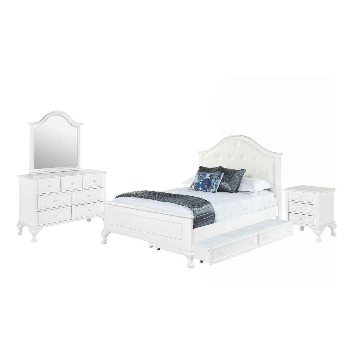 Jesse 4 Piece Full Panel With Trundle Bedroom Set in White by Elements International