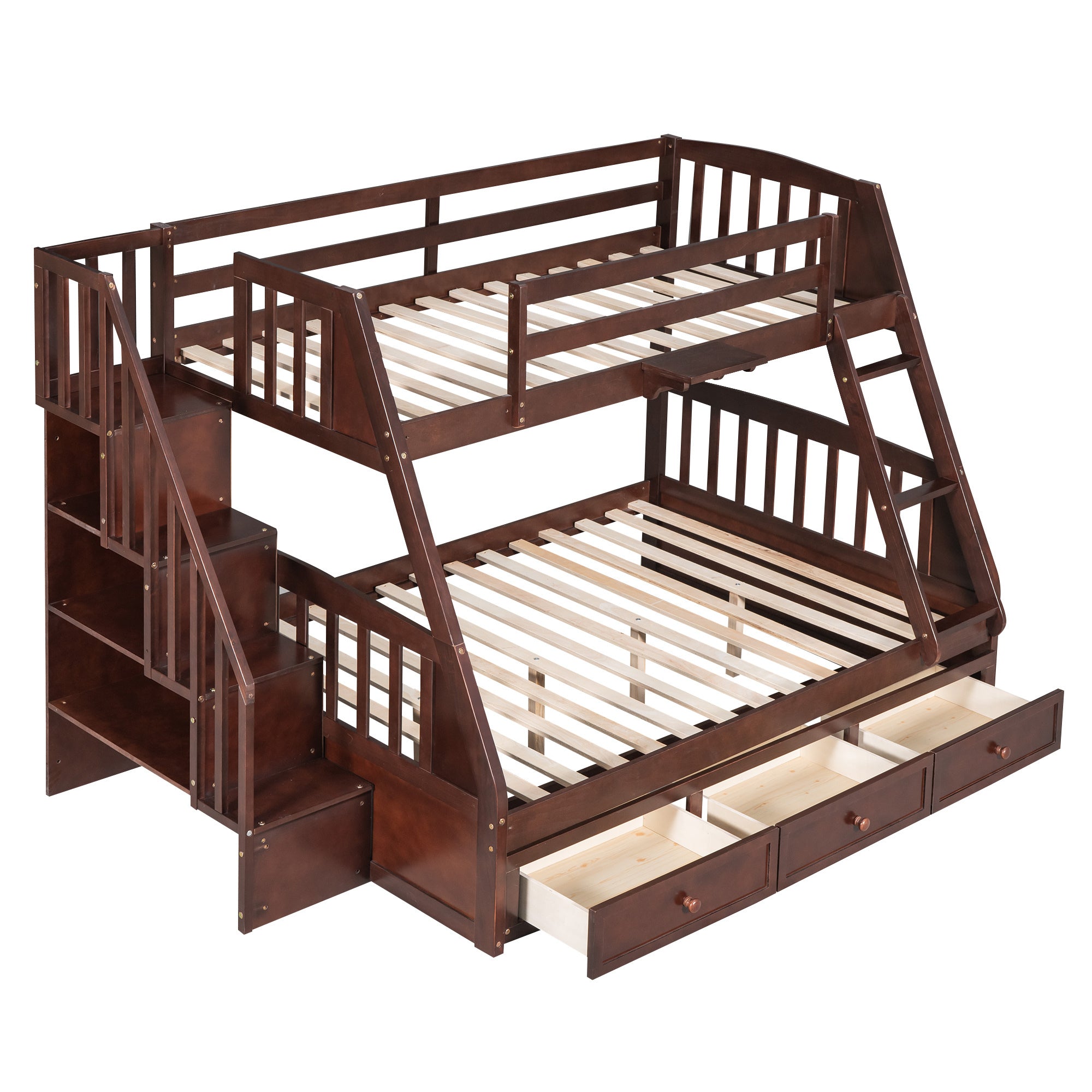 Twin-Over-Full Bunk Bed with Drawers,Ladder and Storage Staircase, Espresso