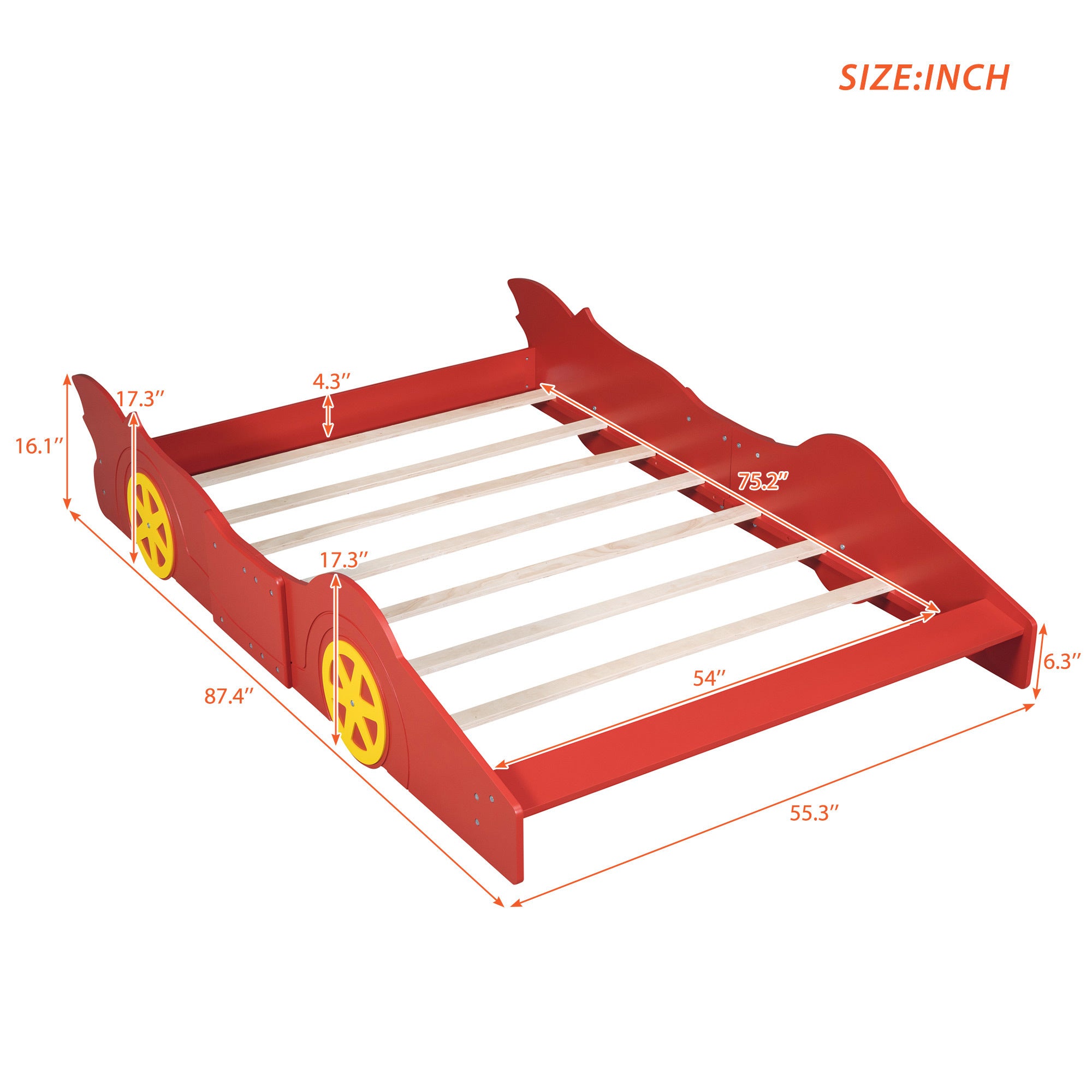 Full Size Race Car-Shaped Platform Bed with Wheels,Red - Atlantic Fine Furniture Melbourne FL