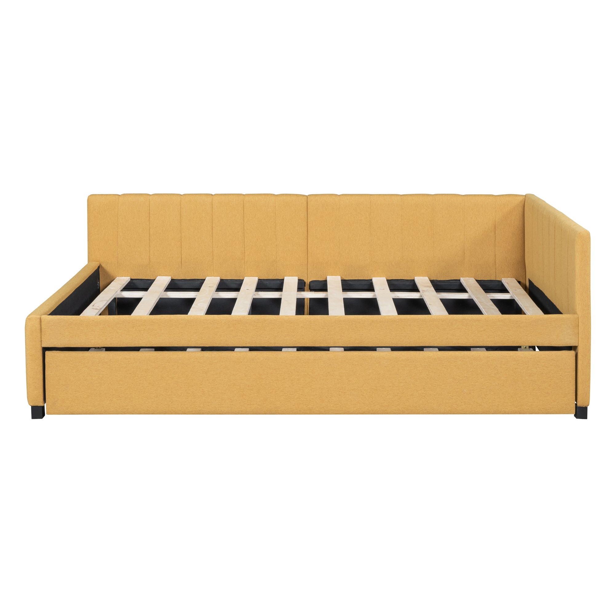 Full Size Upholstered Daybed with Trundle Sofa Bed Frame No Box Spring Needed, Linen Fabric(Yellow) - Atlantic Fine Furniture Melbourne FL