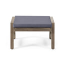 Acacia Wood Outdoor Ottomans With Cushion, (Set of 2)