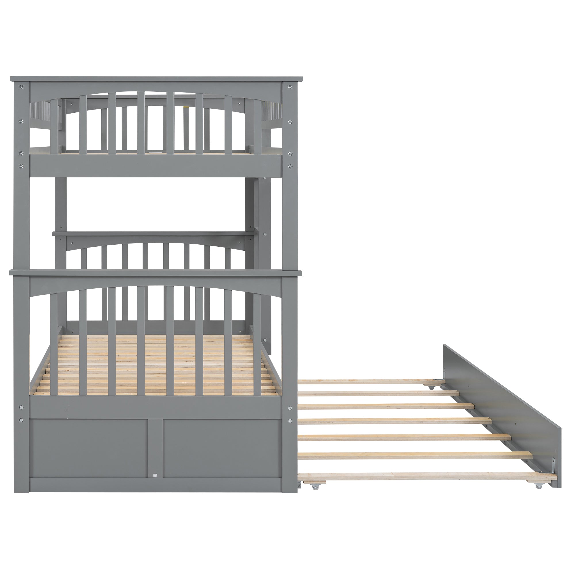 Twin over Twin Bunk Bed with Twin Size Trundle, Convertible Beds, Gray - Atlantic Fine Furniture Melbourne FL