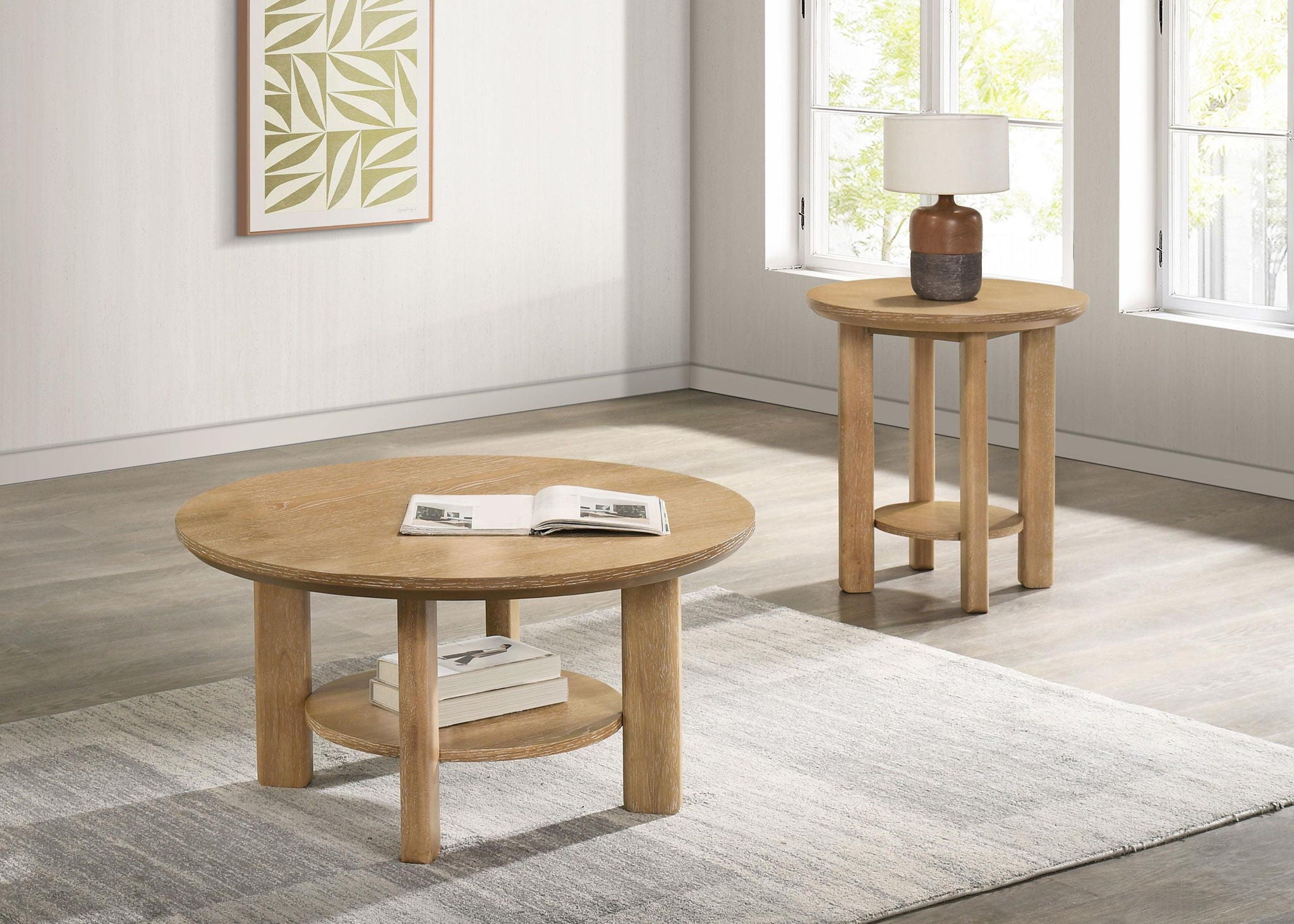 Ottowa 2-piece Round Wood Coffee Table Set Light Oak - Atlantic Fine Furniture Melbourne FL