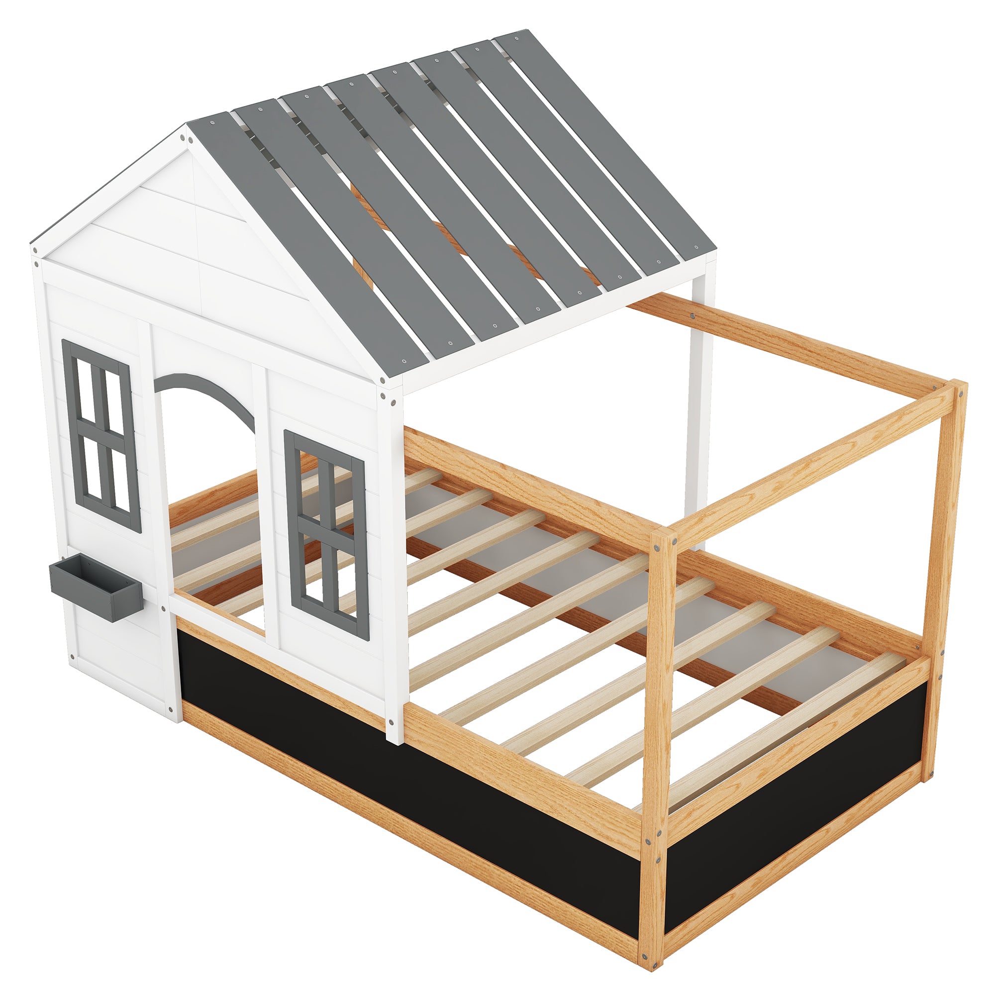 Twin Size House Shaped Canopy Bed with Black Roof and White Window,Blackboard and Little Shelf, White(Old SKU: WF294051AAK) - Atlantic Fine Furniture Melbourne FL