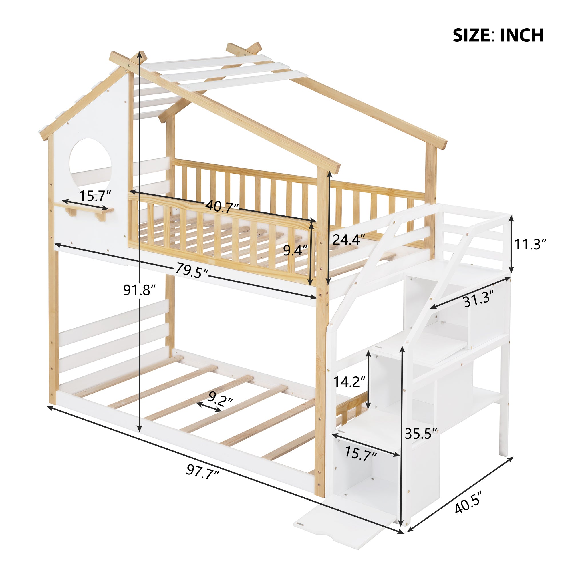 Stairway Twin-Over-Twin Bunk Bed,House Bed,Storage and Guard Rail,Natural Bed +White Stair(OLD SKU :LT000308AAK) - Atlantic Fine Furniture Melbourne FL