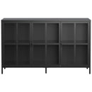 Modern Heavy Duty Metal Sideboard Buffet Cabinet With Storage, Adjustable Feet, Glass Doors, Steel - Black