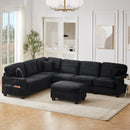 Upholstered U-Shaped Sectional Sofa With Movable Ottoman And Side Storage Pockets