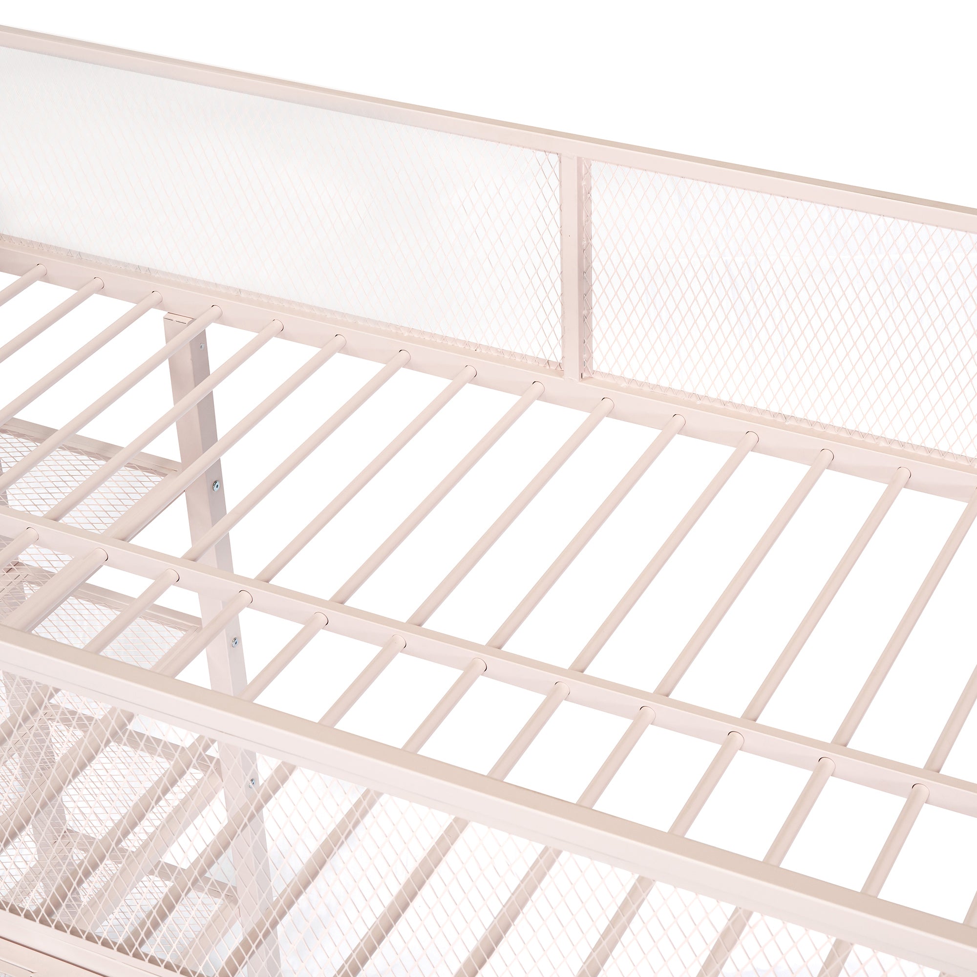 Twin Size Metal Loft Bed with 4-Tier Shelves and Storage, Pink - Atlantic Fine Furniture Melbourne FL