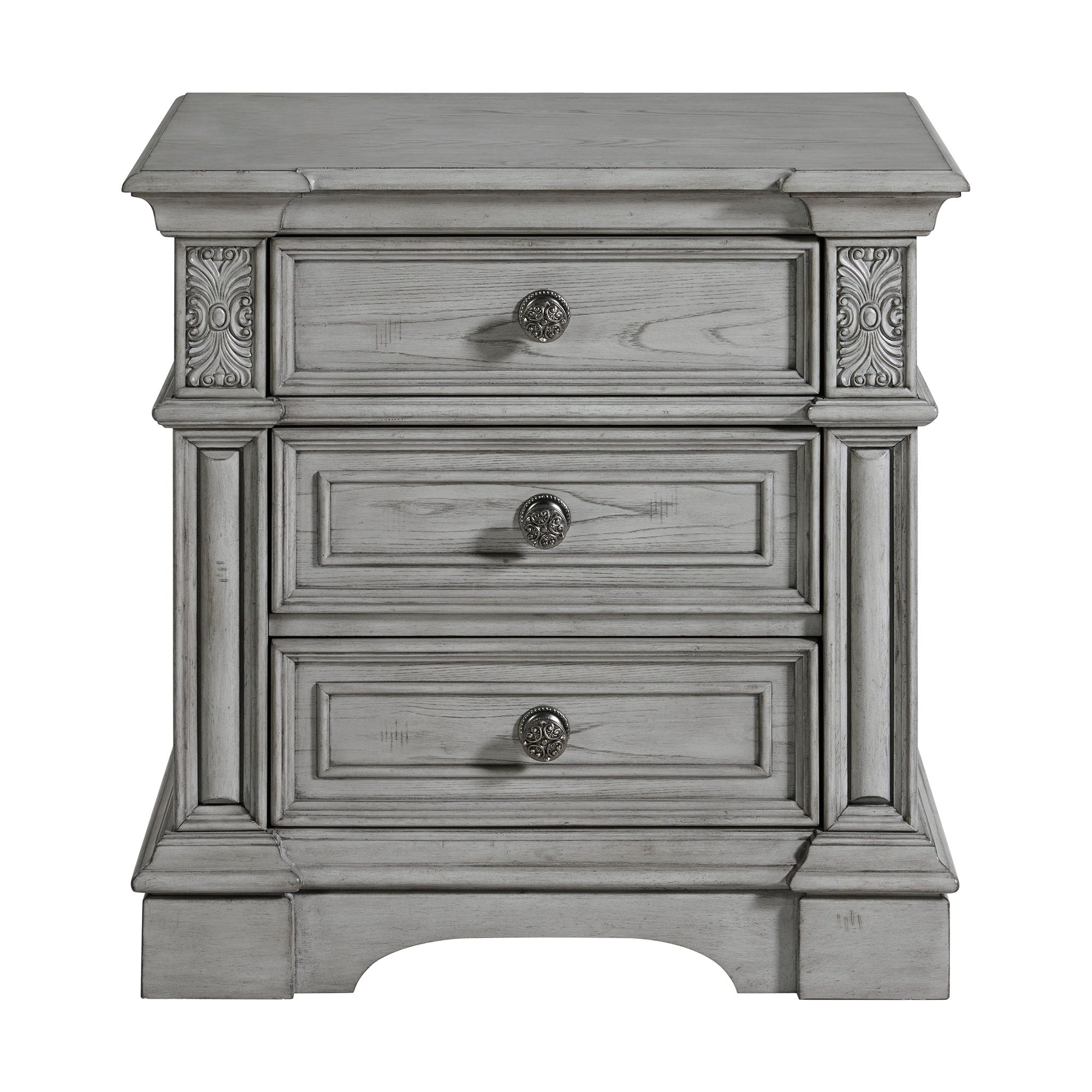 Glenmore - 3-Drawer Nightstand With USB - Aged Gray