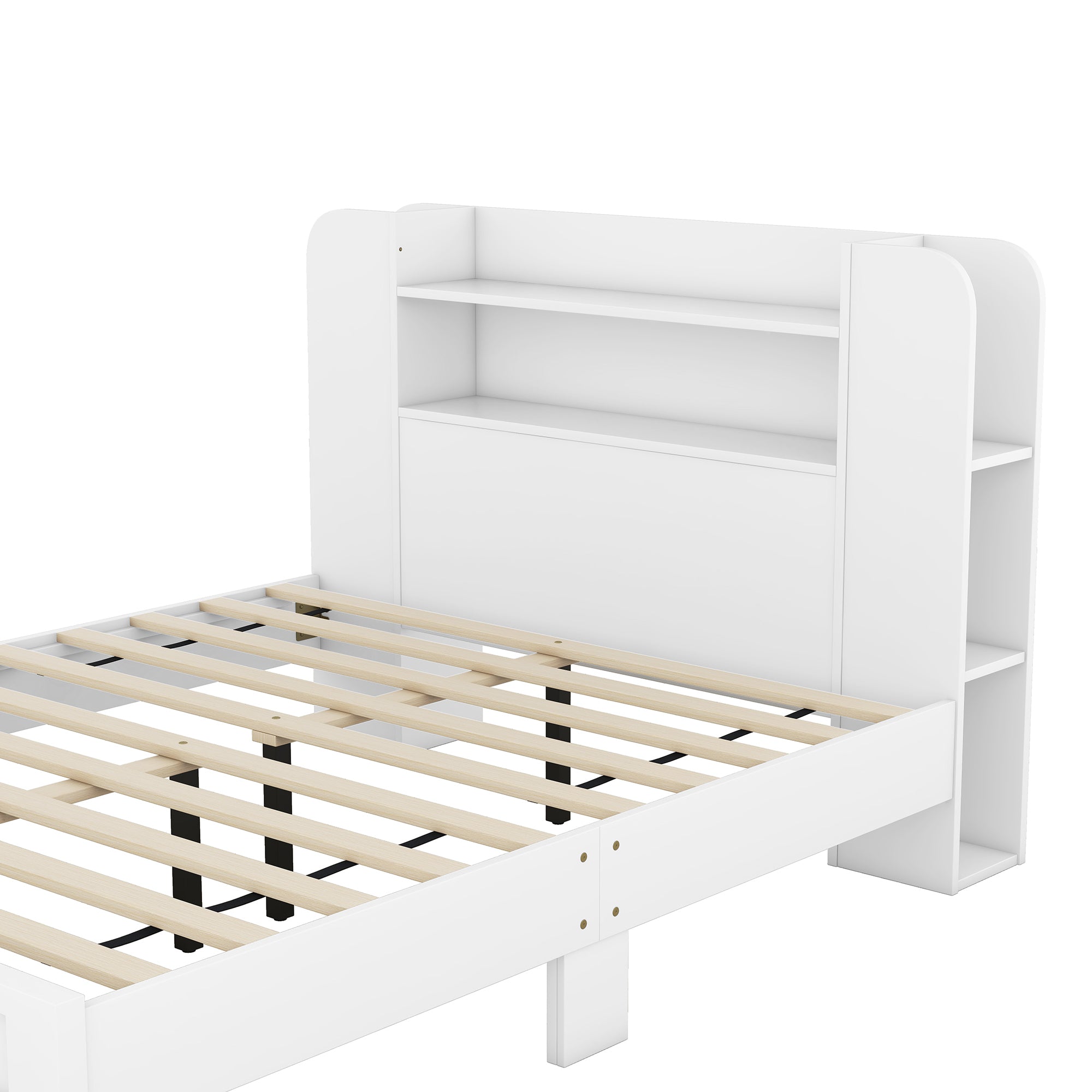 Full Size Platform Bed with Storage Headboard,Multiple Storage Shelves on Both Sides,White - Atlantic Fine Furniture Melbourne FL
