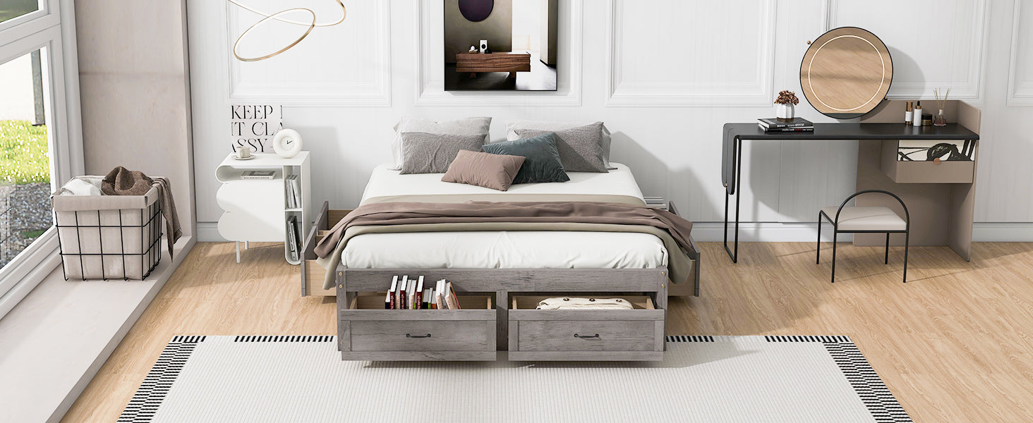 Queen Size Platform Bed with 6 Storage Drawers,Antique Gray - Atlantic Fine Furniture Melbourne FL