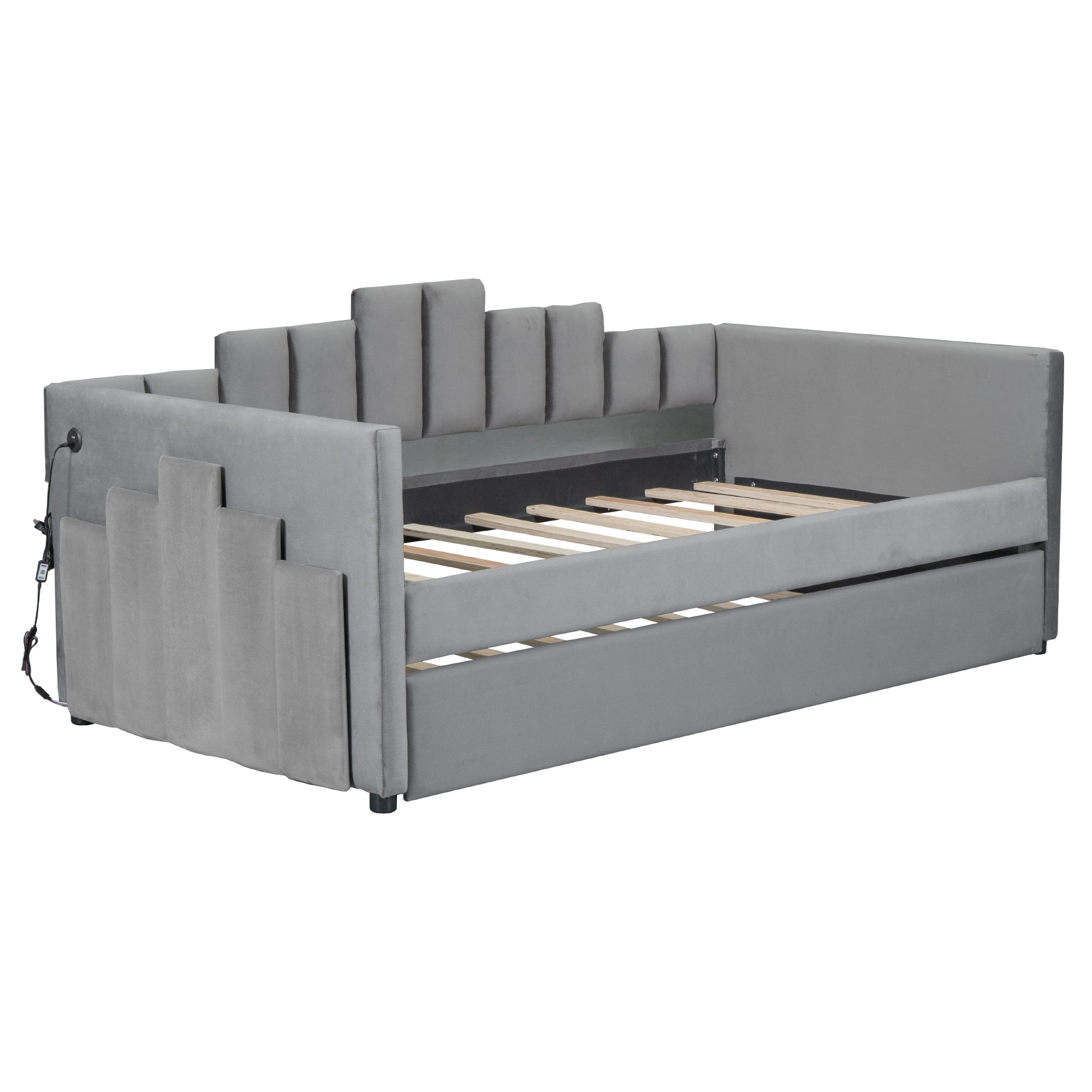 Twin Size Upholstered Daybed with Light and USB Port, Gray - Atlantic Fine Furniture Melbourne FL