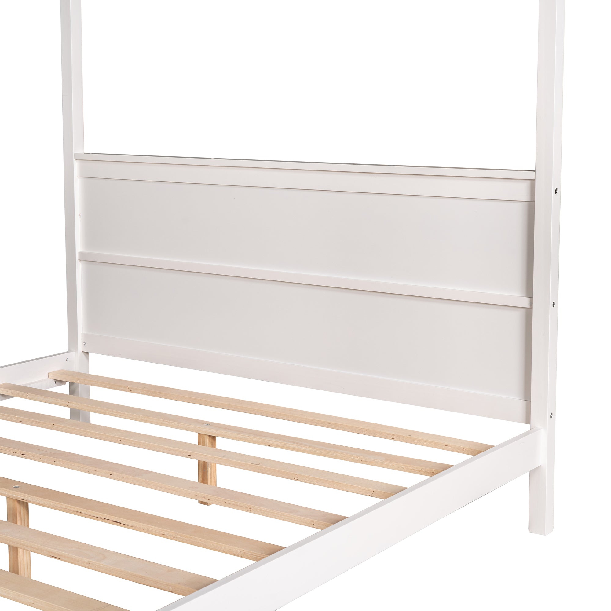 Queen Size Canopy Platform Bed with Headboard and Support Legs,White - Atlantic Fine Furniture Melbourne FL