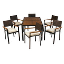 7 Piece Outdoor Patio Wicker Dining Set Patio Wicker Furniture Dining Set With Top - Brown / Cream
