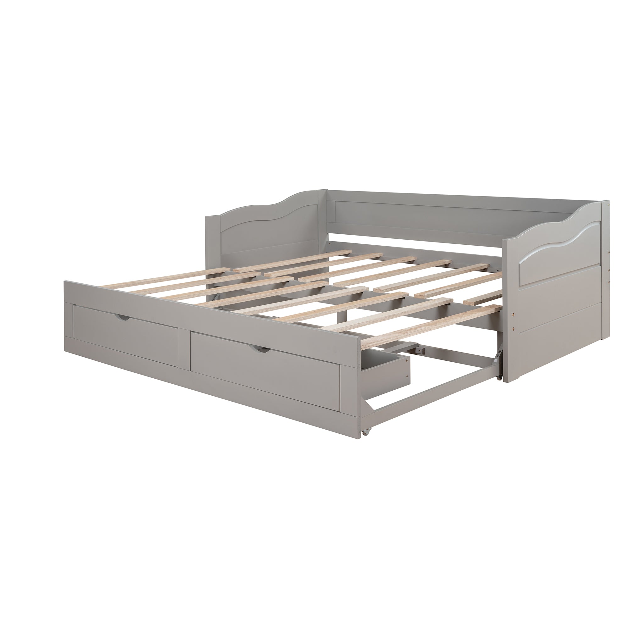 Wooden Daybed with Trundle Bed and Two Storage Drawers , Extendable Bed Daybed,Sofa Bed with Two Drawers, Gray - Atlantic Fine Furniture Melbourne FL