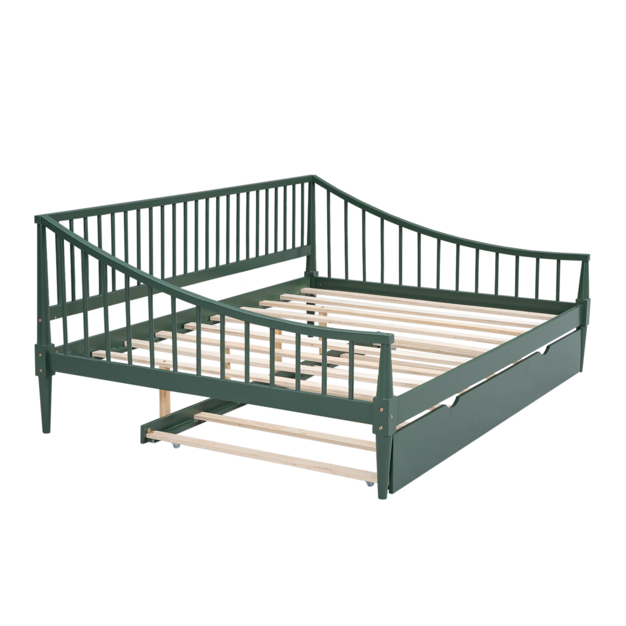 Full Size Daybed with Trundle and Support Legs, Green