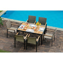 All Weather 7 Piece Patio Dining Table Set With Umbrella Hole - Brown / Gray