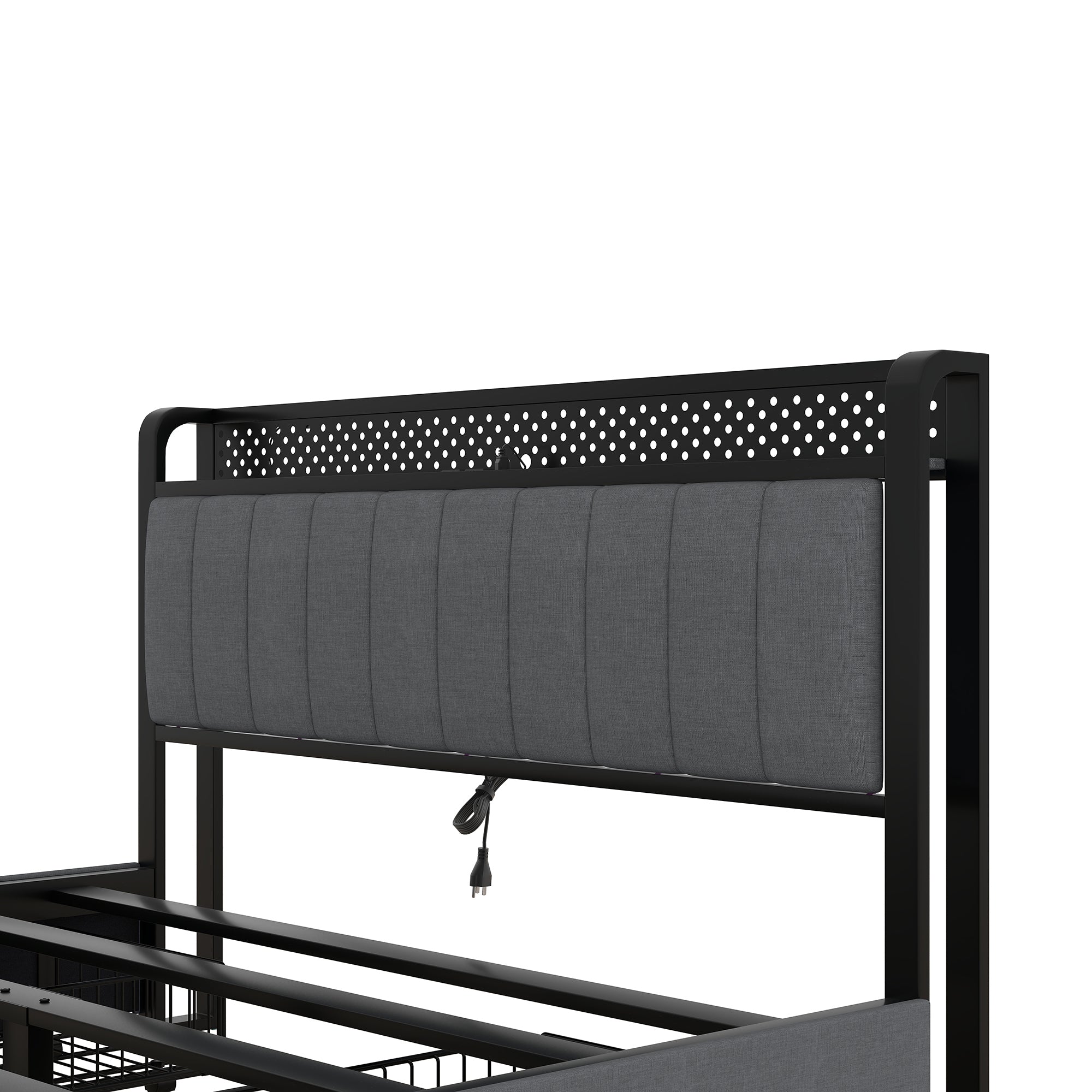 Queen Bed Frame with LED Headboard, Upholstered Bed with 4 Storage Drawers and USB Ports, Dark Grey - Atlantic Fine Furniture Melbourne FL