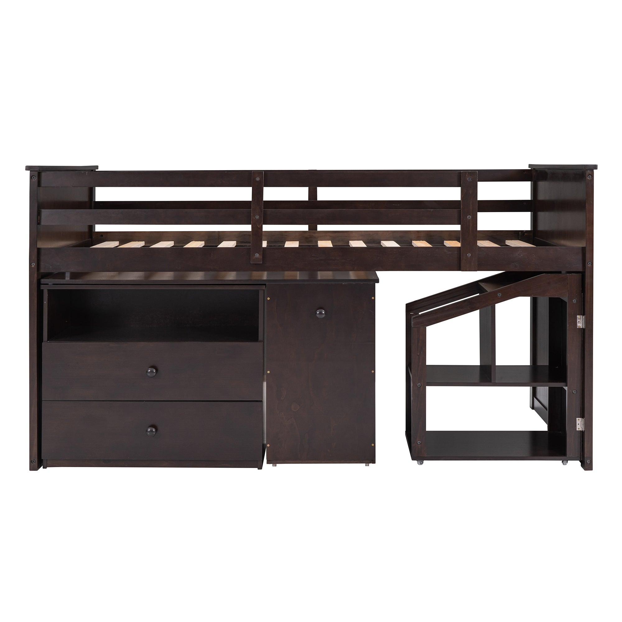 Loft Bed Low Study Twin Size Loft Bed With Storage Steps and Portable,Desk,Espresso(OLD SKU: LT000101AAP) - Atlantic Fine Furniture Melbourne FL