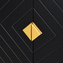 4 Door Sideboard Storage Cabinet For Living Room And Dining Room, 2 Large Cabinets With Gold Handles And Adjustable Shelf - Black