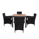 Outdoor Patio Wicker Dining Set With Acacia Wood Top