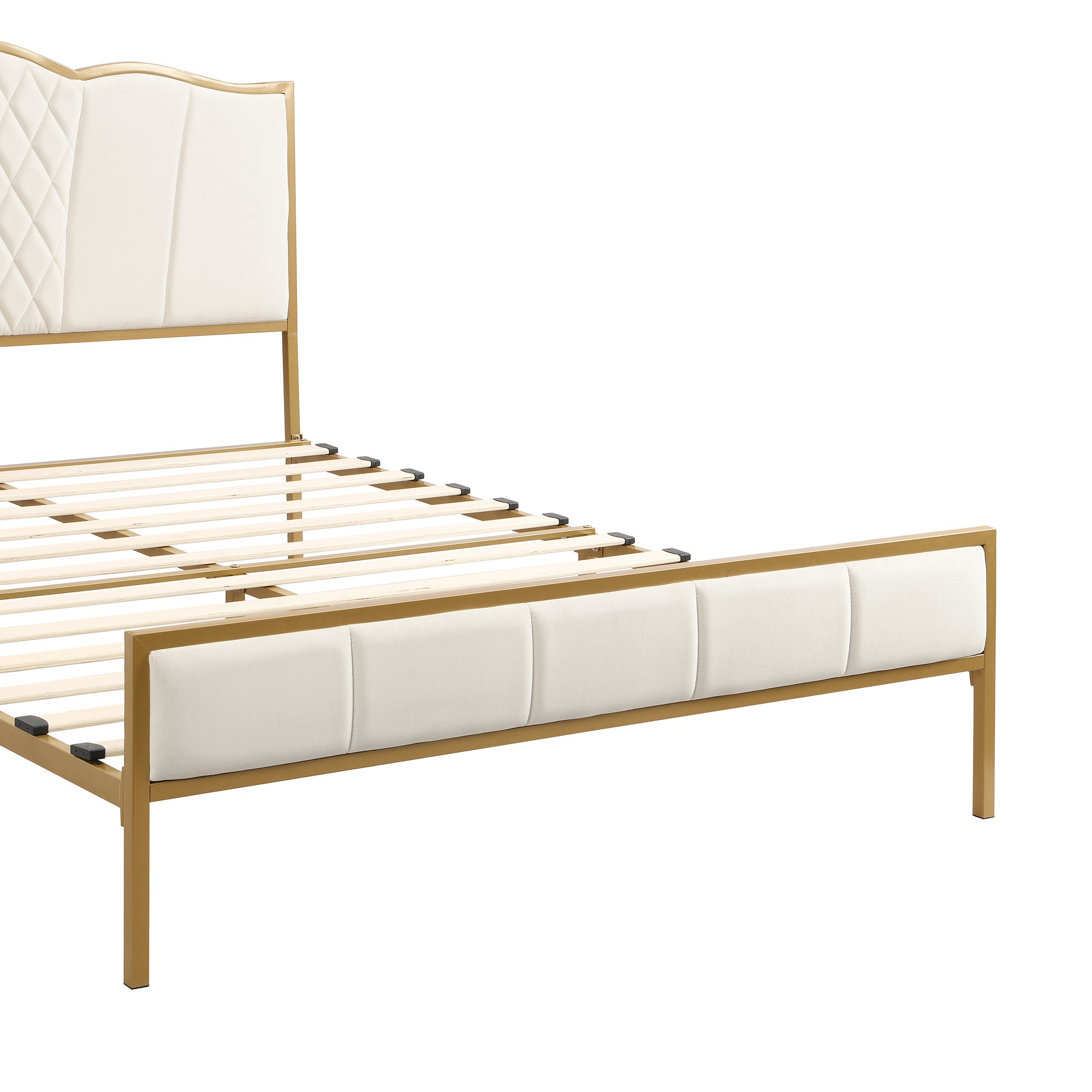 Queen Size Bed Frame, Modern Upholstered Bed Frame with Tufted Headboard, Golden Metal Platform Bed Frame with Wood Slat Support, Noise Free, No Box Spring Needed,Beige - Atlantic Fine Furniture Melbourne FL