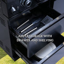 6 Burner 85, 000 Btu Outdoor Kitchen Island Grill With Wine Cooler Refrigerator, Rotisserie Kit, Granite Countertops & Sink - Black