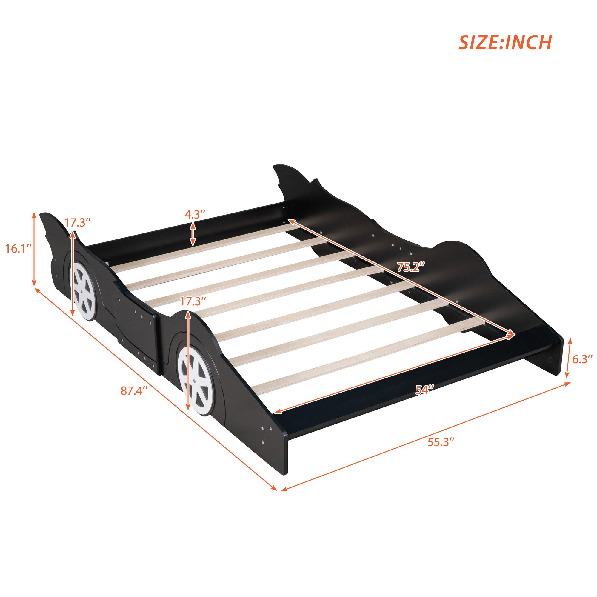 Full Size Race Car-Shaped Platform Bed with Wheels,Black - Atlantic Fine Furniture Melbourne FL