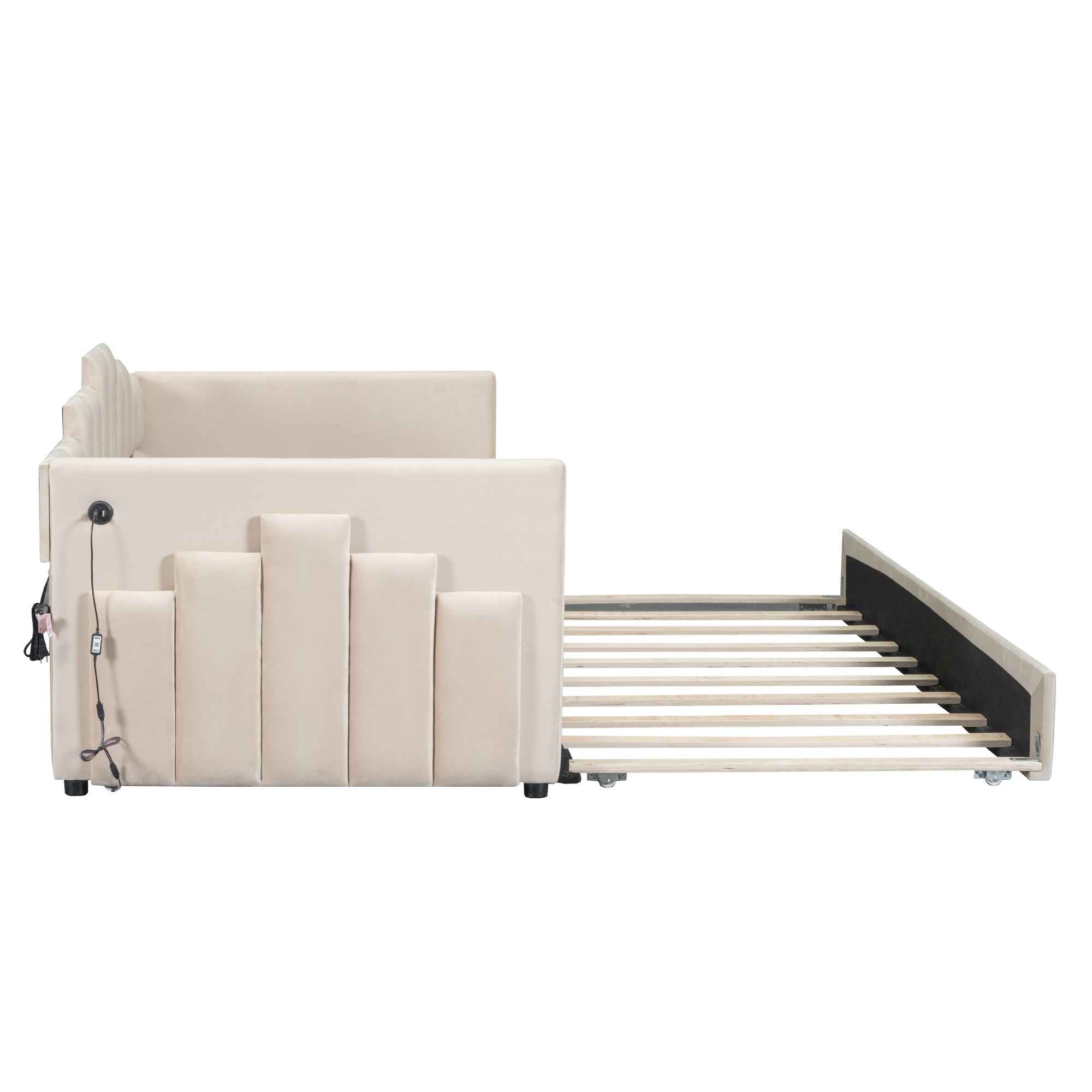 Twin Size Upholstered Daybed with Light and USB Port, Beige - Atlantic Fine Furniture Melbourne FL