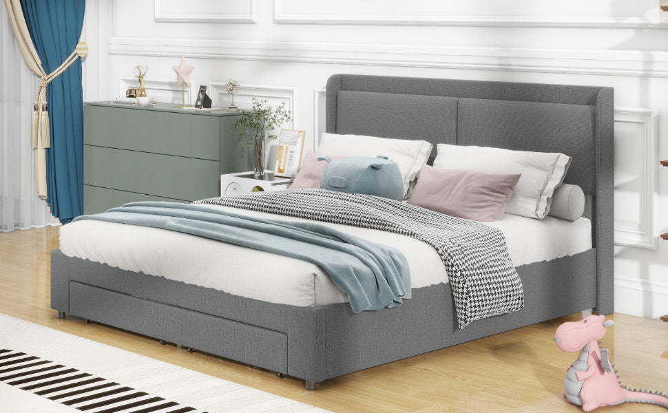 Queen Size Storage Upholstered Hydraulic Platform Bed with 2 Drawers, Gray - Atlantic Fine Furniture Melbourne FL