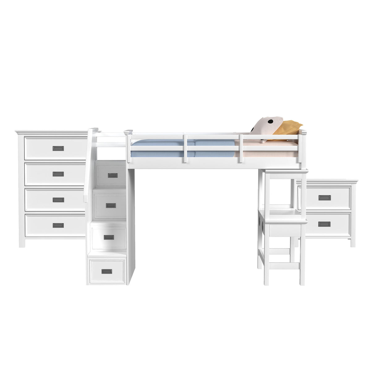 Hampton Kids Loft With Staircase And Desk With Speaker Bedroom Set in Black by Elements International