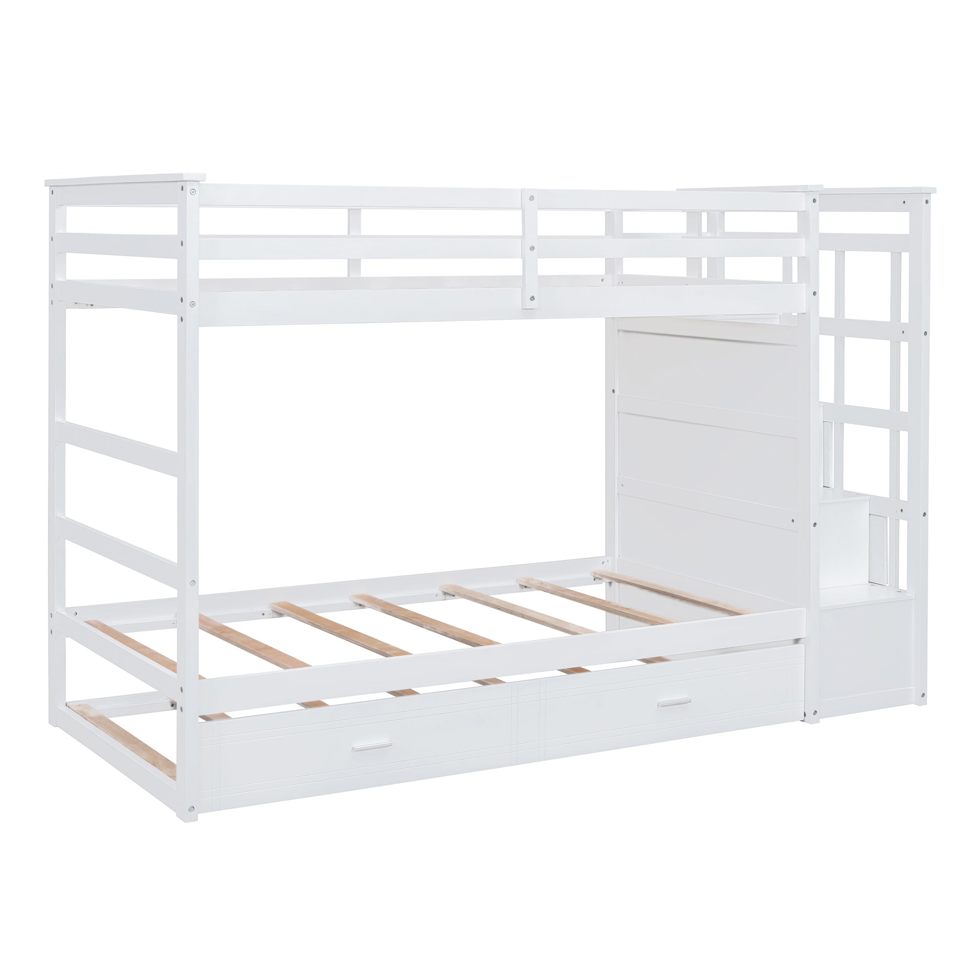 Twin Over Twin Bunk Bed with Trundle and Staircase,White(OLD SKU:LT000068AAK) - Atlantic Fine Furniture Melbourne FL