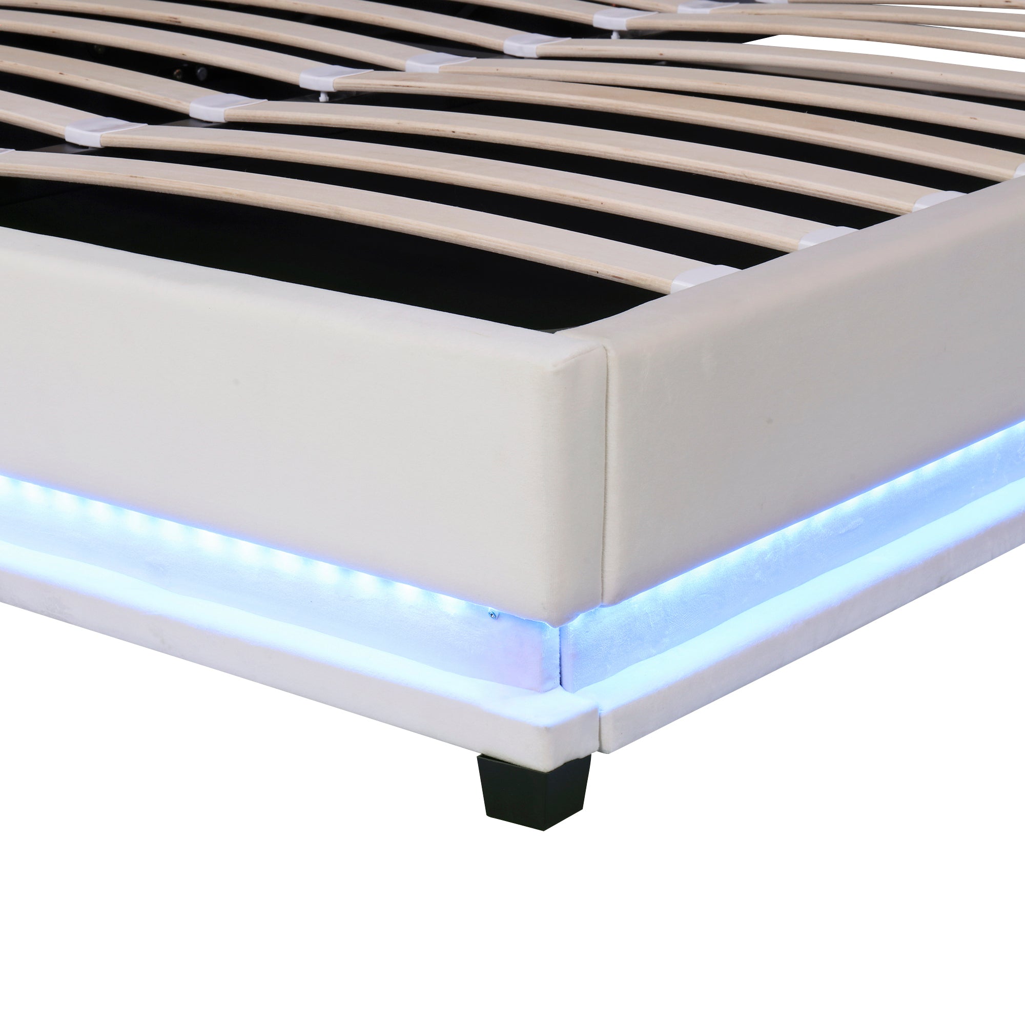 Queen Size Storage Upholstered Platform Bed with Adjustable Tufted Headboard and LED Light, Beige - Atlantic Fine Furniture Melbourne FL