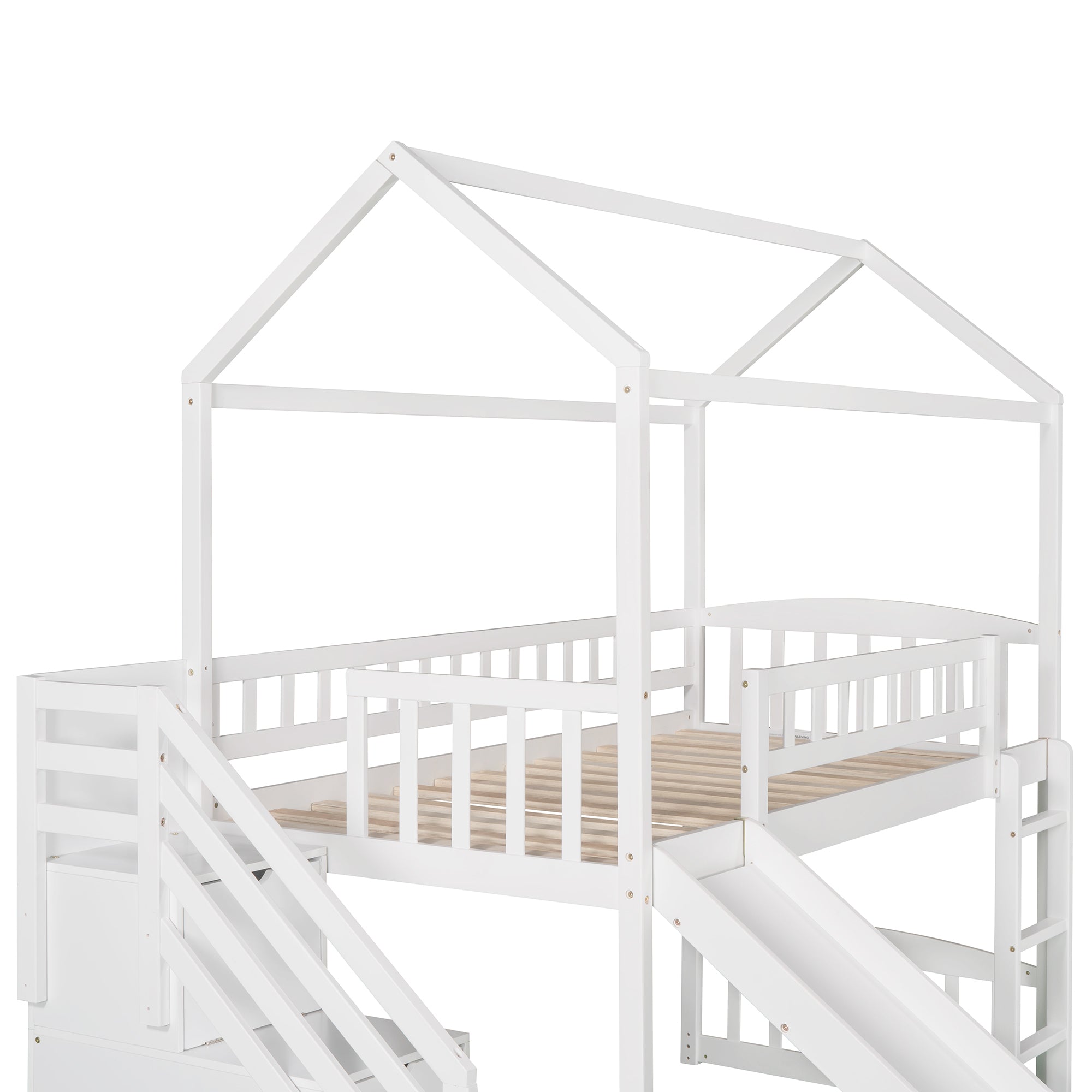 Twin Loft Bed with Two Drawers and Slide, House Bed with Slide, White (Old SKU: LP000130AAK) - Atlantic Fine Furniture Melbourne FL