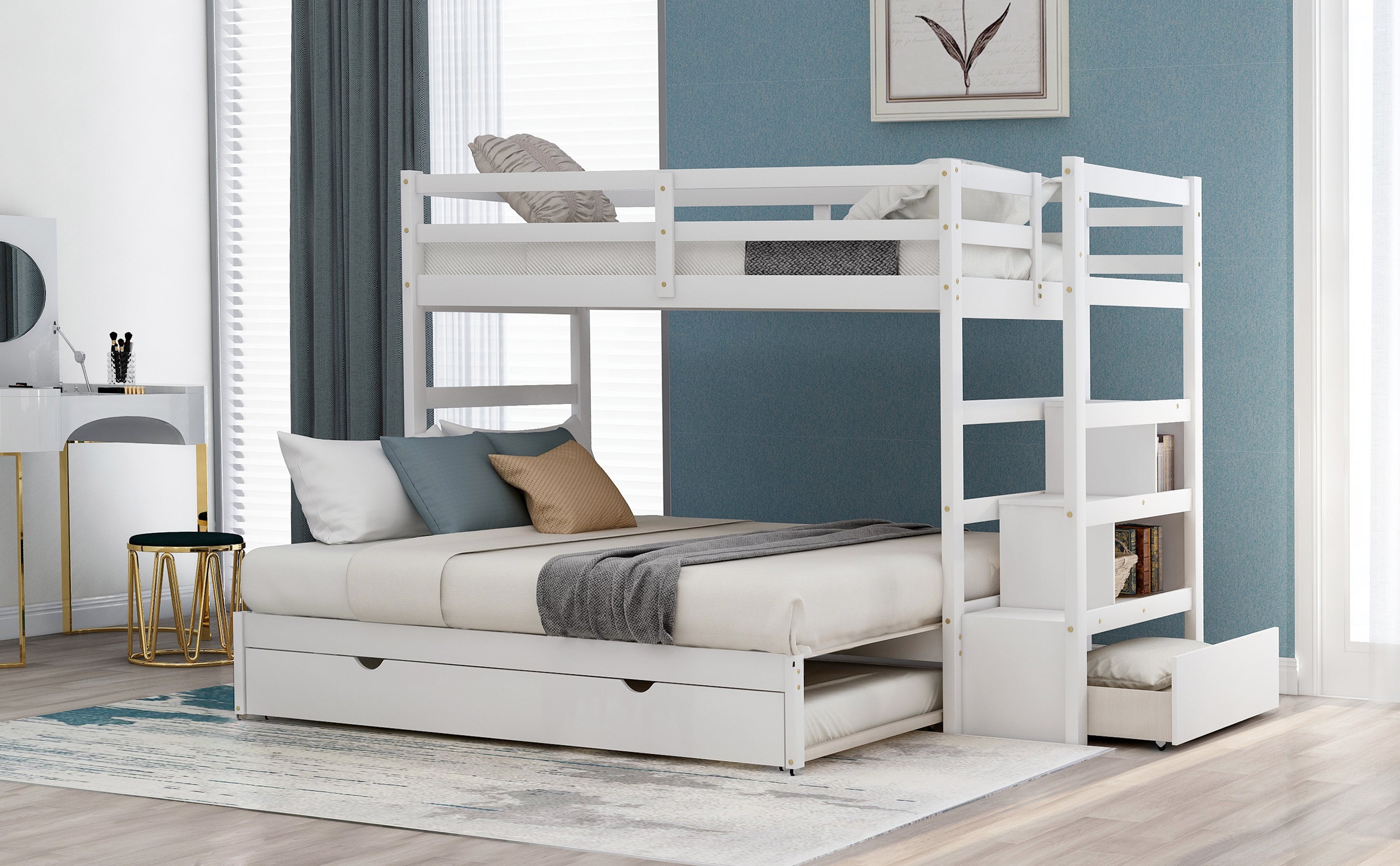 Twin over Twin/King (Irregular King Size) Bunk Bed with Twin Size Trundle, Extendable Bunk Bed (White)(OLD SKU :LP000032AAK) - Atlantic Fine Furniture Melbourne FL