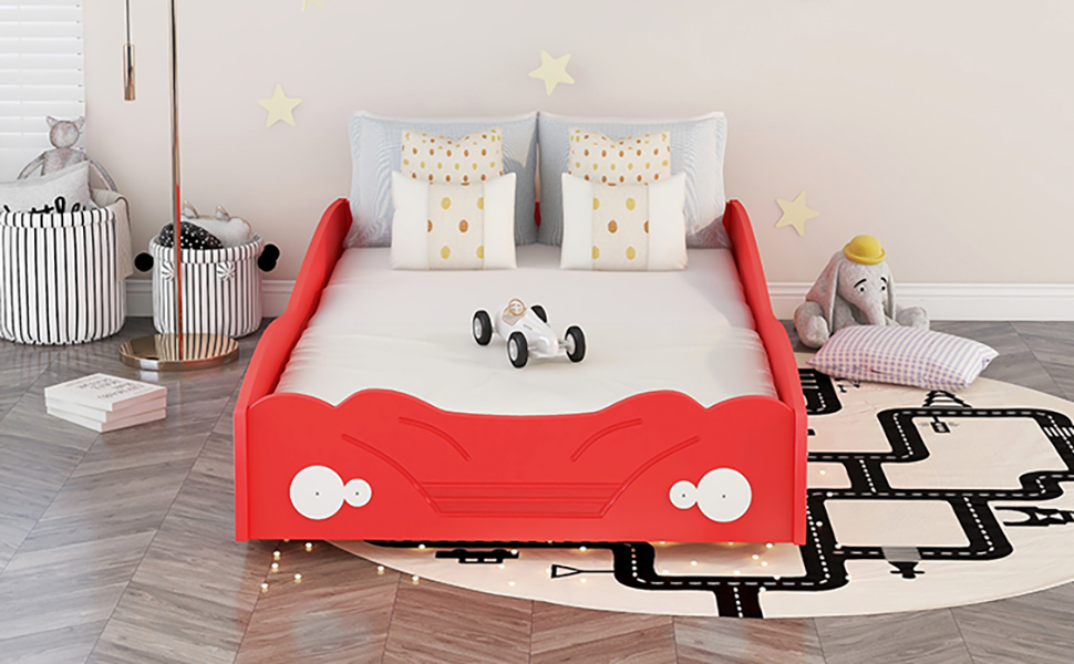 Twin Size Car-Shaped Platform Bed, Red - Atlantic Fine Furniture Melbourne FL