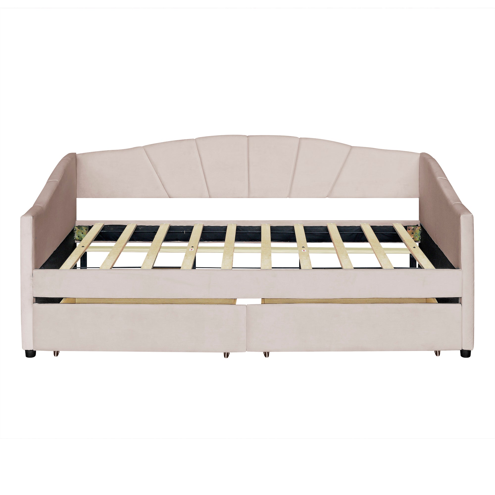 Upholstered daybed Twin Size with Two Drawers and Wood Slat ,Beige - Atlantic Fine Furniture Melbourne FL
