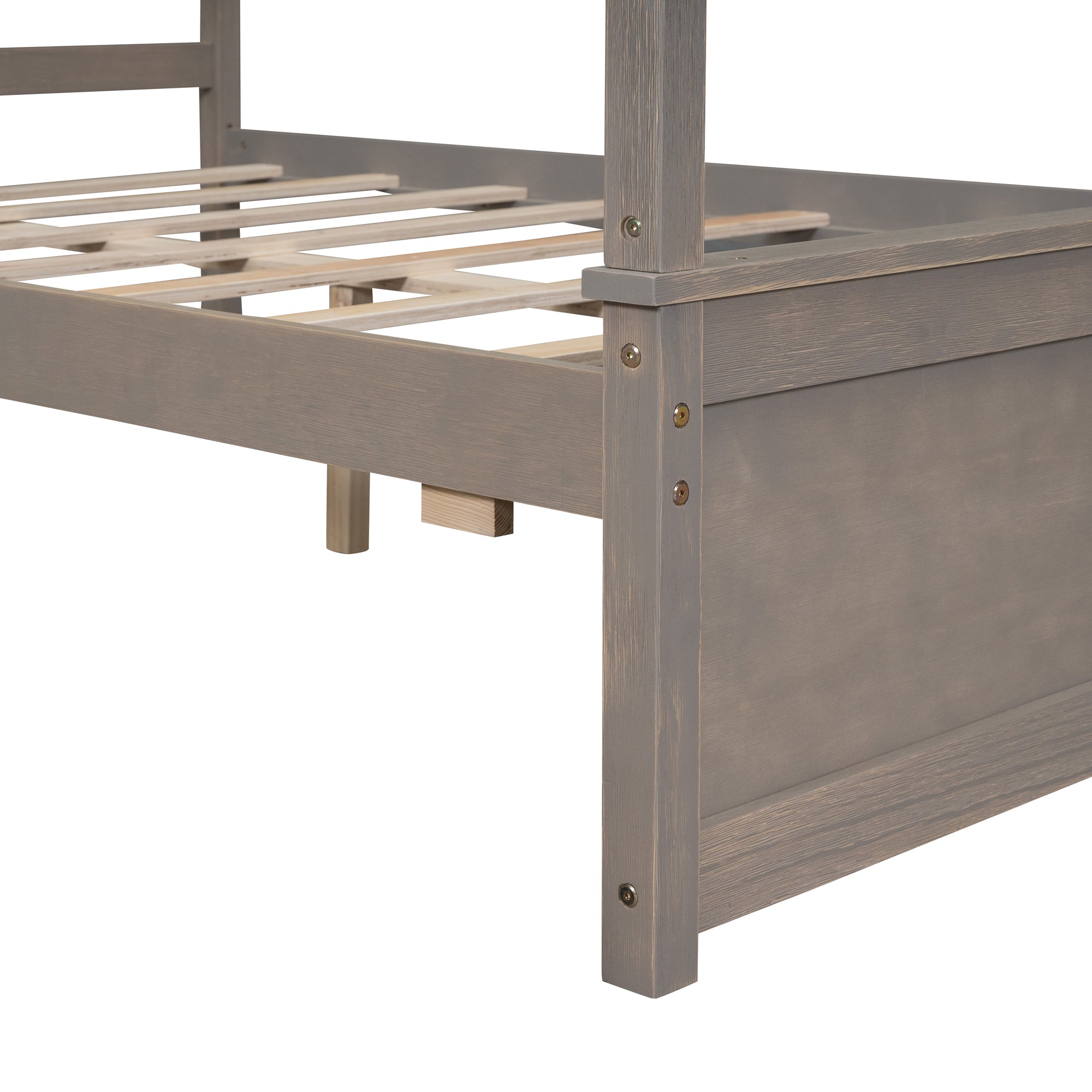 Wood Canopy Bed with two Drawers, Full Size Canopy Platform bed With Support Slats .No Box Spring Needed, Brushed Light Brown - Atlantic Fine Furniture Melbourne FL