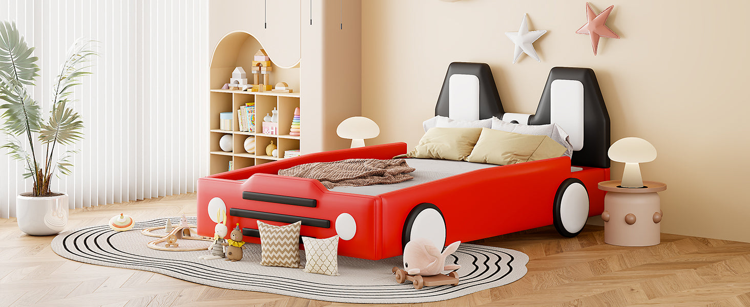 Twin Size Race Car-Shaped Platform Bed with Wheels,Red - Atlantic Fine Furniture Melbourne FL