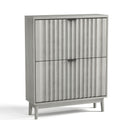 Shoe Cabinet With 2 Flip Drawers, Fluted Shoe Storage Cabinet For Entryway, Free Standing Shoe Storage Organizer With Wave Doors For Heels, Boots, Slippers In Hallway, Living Room - Gray